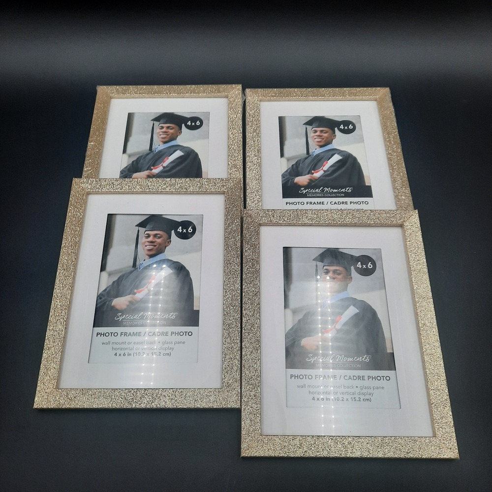 Lot of 4 Gold Glitter‎ Graduation Photo Frames 4x6 Special Moments Collection